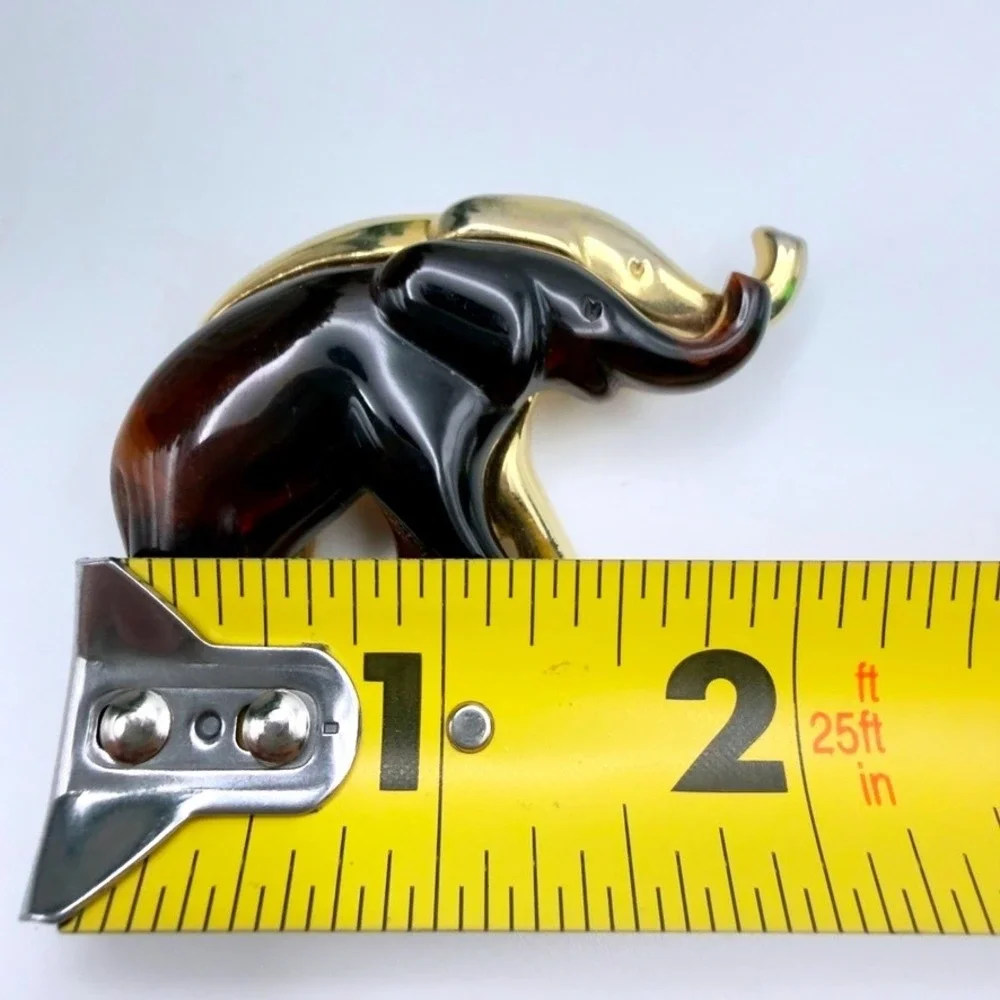 Vintage Liz Claiborne Elephant Brooch Faux Tortoiseshell Lucite Gold Tone Pin